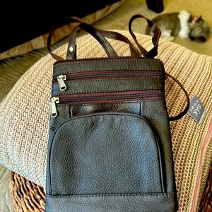 Brown leather cross body purse